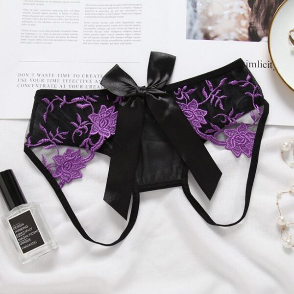 black/purple low waist bow, lace, crotchless panties for women