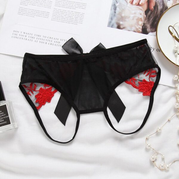 black/red low waist bow, lace, crotchless panties for women