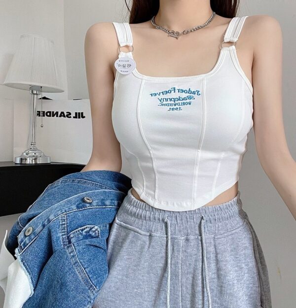 women's sleeveless vest t-shirt camisole crop top with padded bra
