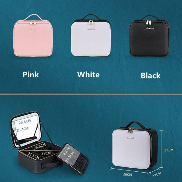 smart LED cosmetic case with mirror size chart