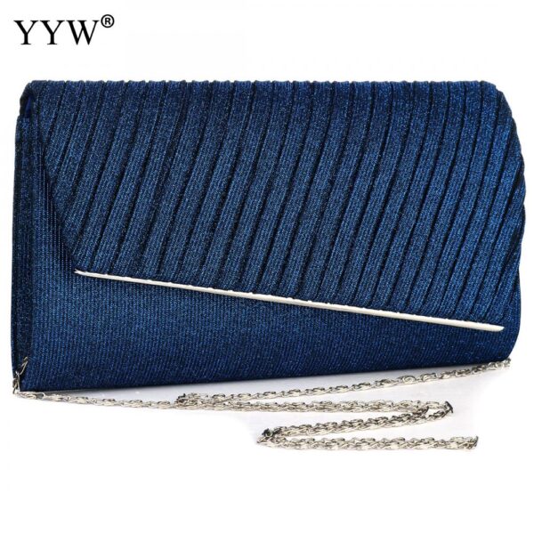 blue clutch evening bag with chain for women