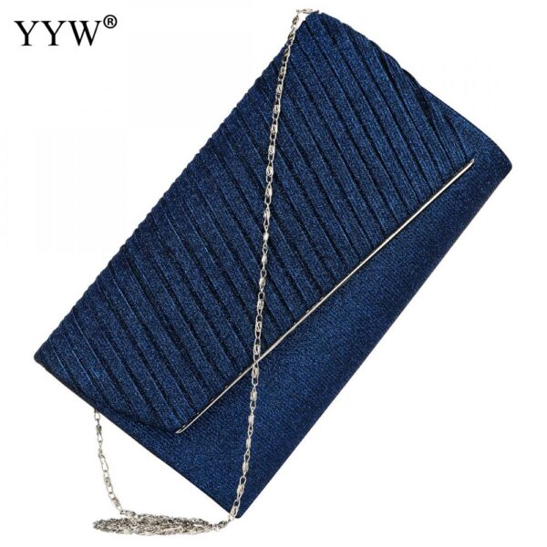 blue clutch evening bag with chain for women