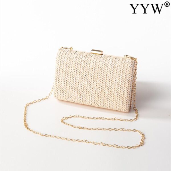 women's woven clutch evening bag with chain