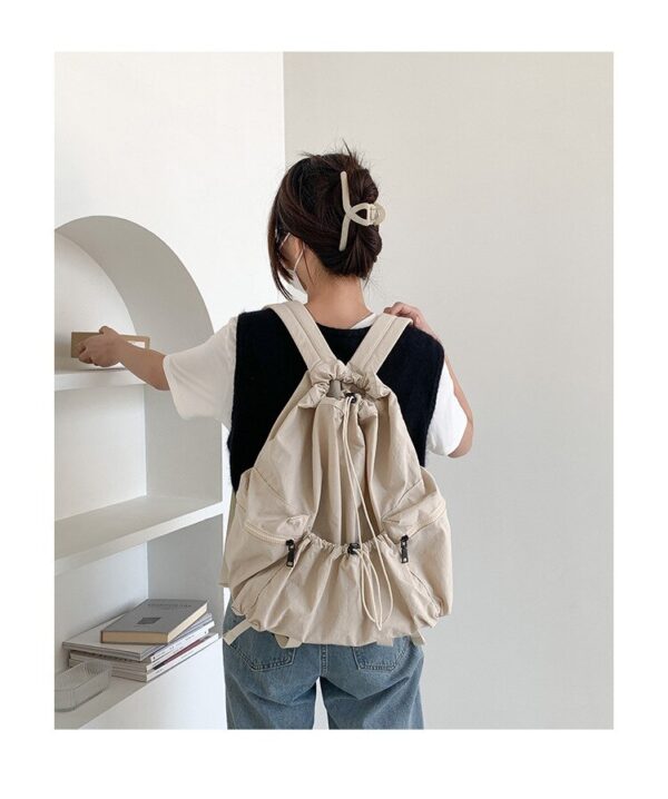 women's ivory drawstring nylon backpack