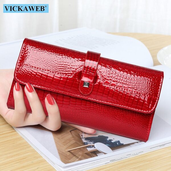 women's long leather wallet red