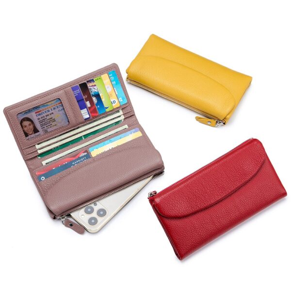 women's genuine leather long clutch wallet pink, yellow, red