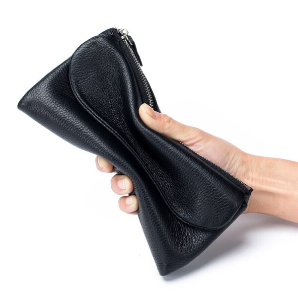 women's genuine leather long clutch wallet black