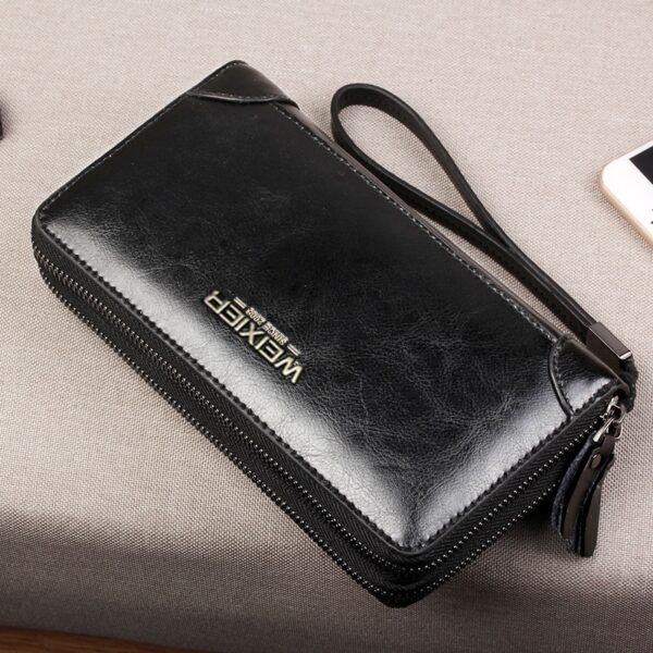 unisex long leather wallet black