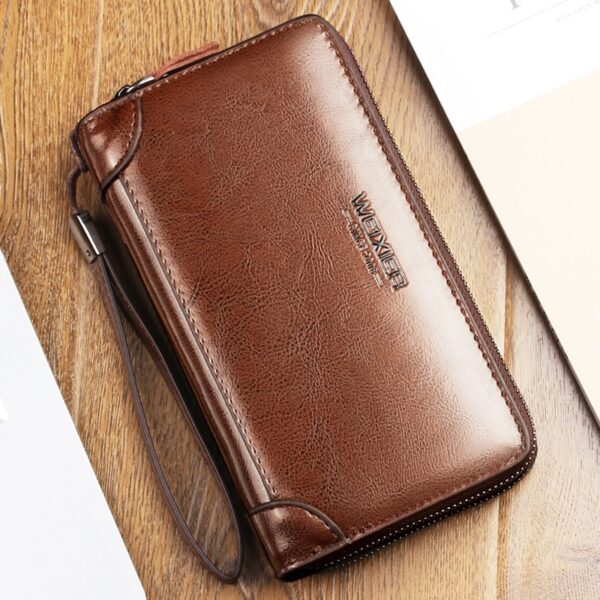 unisex long leather wallet brown