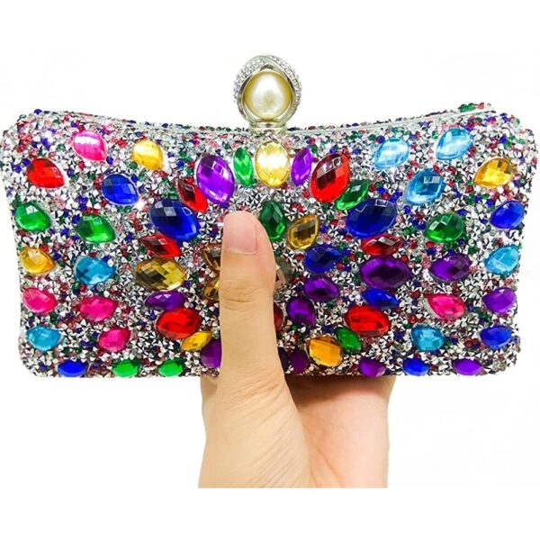 women's multicolour rhinestone evening clutch purse
