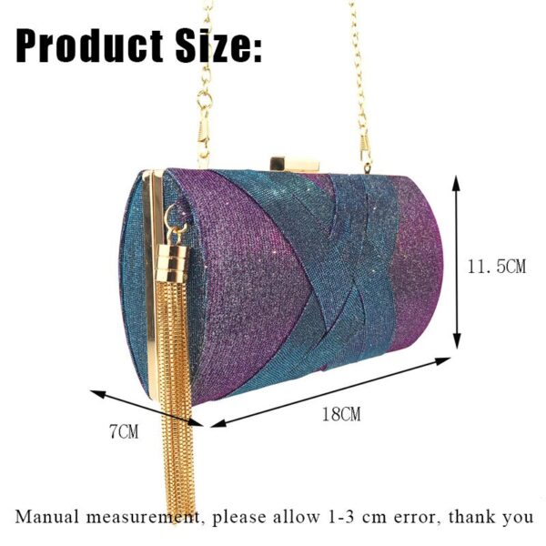 multicolour clutch evening bag with chain for women size chart