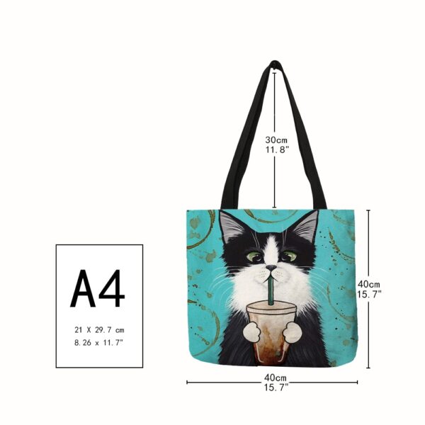 cat printed lined shoulder bag, tote bag size chart