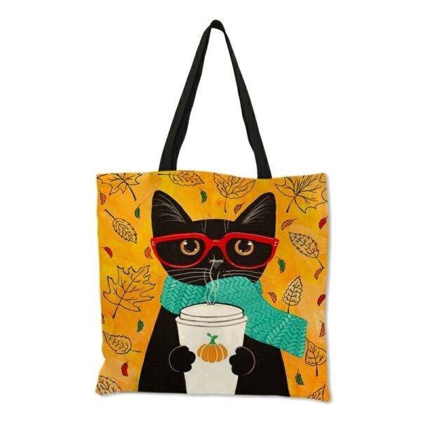 cat printed lined shoulder bag, tote bag