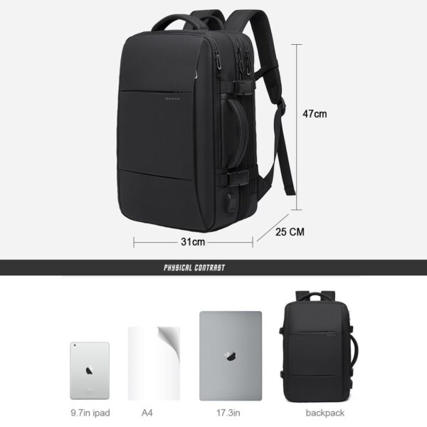 men's black travel backpack size chart