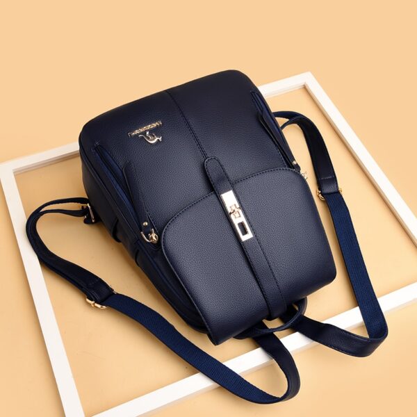 women's dark blue leather backpack shoulder bag