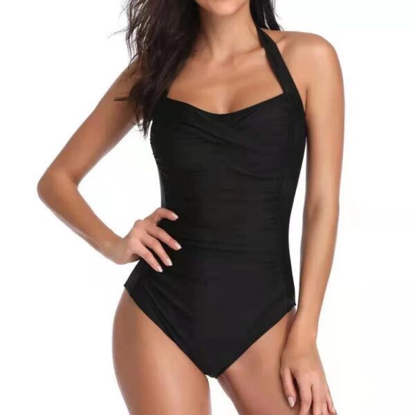 women's vintage solid colour backless one-piece swimwear black