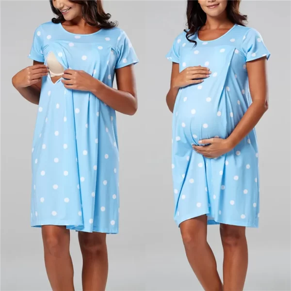 maternity nursing breastfeeding nightgown light blue