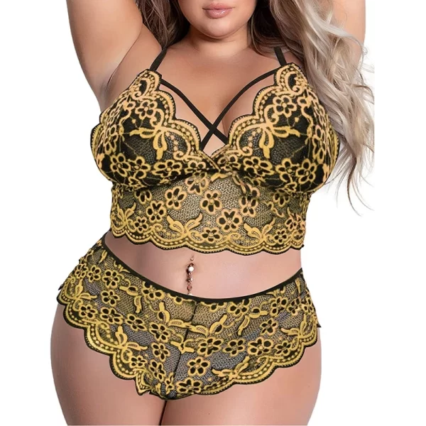 plus size lingerie bra and brief set yellow