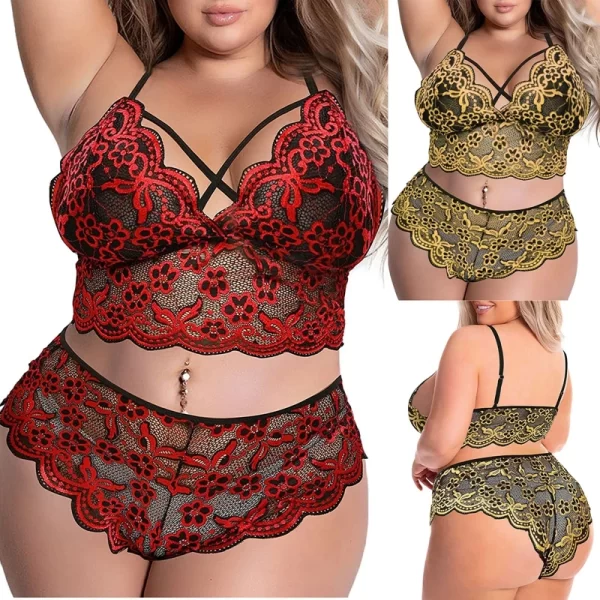 plus size lingerie bra and brief set red, yellow