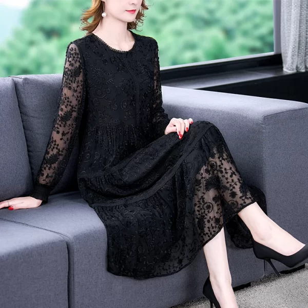 black lace embroidery midi dress