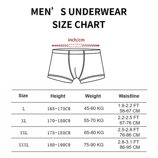 cartoon printed men's boxer brief underpants size chart