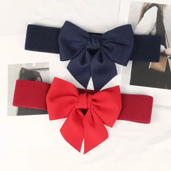 Navy, Red Elegant Large Bow Elastic Belts for Women
