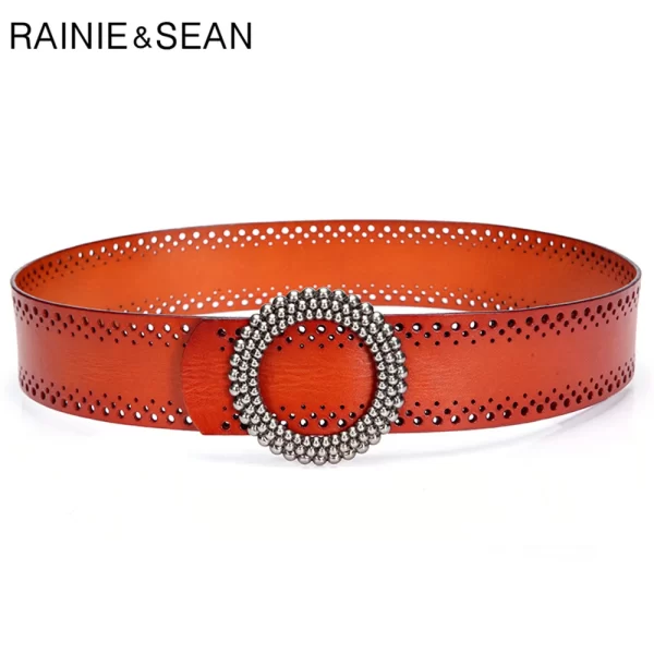 women's orange no hole leather belt