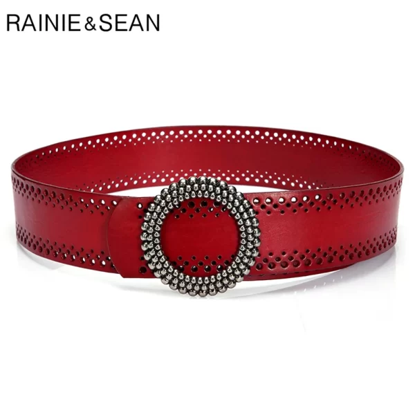 women's red no hole leather belt