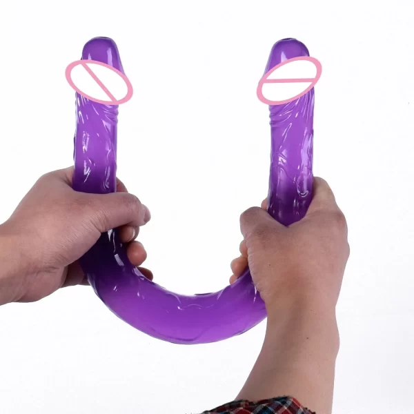 Unisex Long Jelly Realistic Double Head Purple Dildo