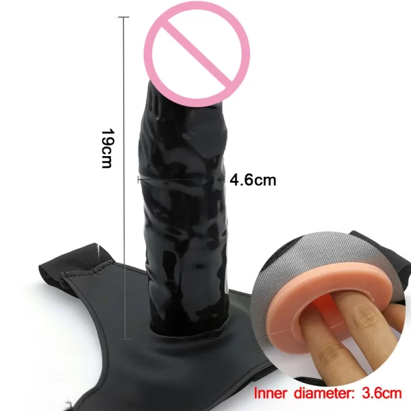 Wearable Hollow Black Penis/Dildo Strap-On with Harness Belt