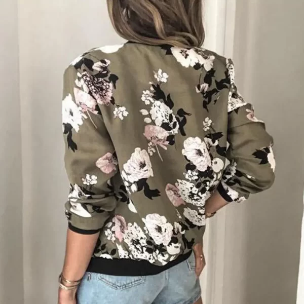 Women's Elegant Floral Printed Zipper Bomber Jacket