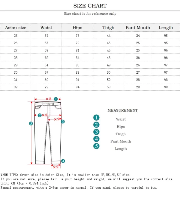 Warm Thermal Thick Fleece High-Waist Skinny Jeans Size Chart