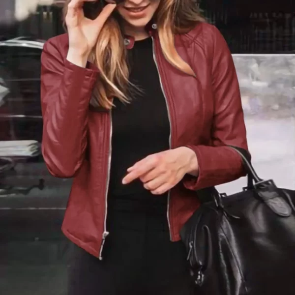 Women's Classic Slim-Fit Faux Leather Jacket