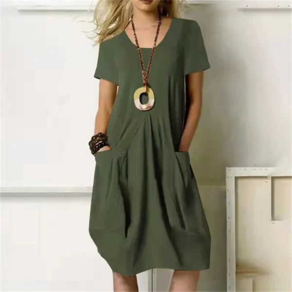 Women's Casual Plus Size Cotton Linen Knee Length Dress