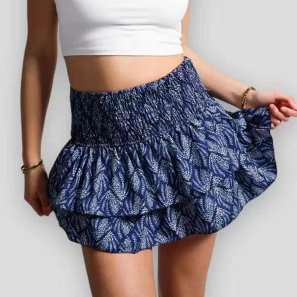 Vintage High-Waist Ruffle Floral Pleated Short Skirt