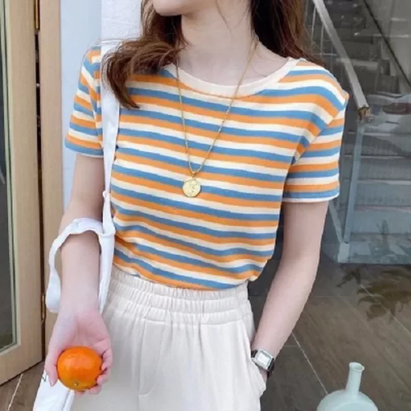 Striped Crewneck Short-Sleeve T-Shirt for Women