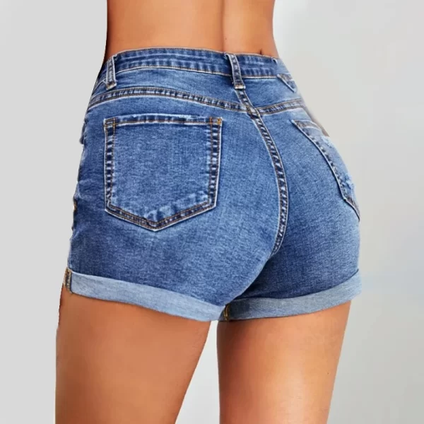 Women's Slim Fit Elastic Tight High-Waist Ripped Denim Shorts