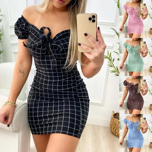 Sexy Summer Cross-Border Grid Print Mini Dress