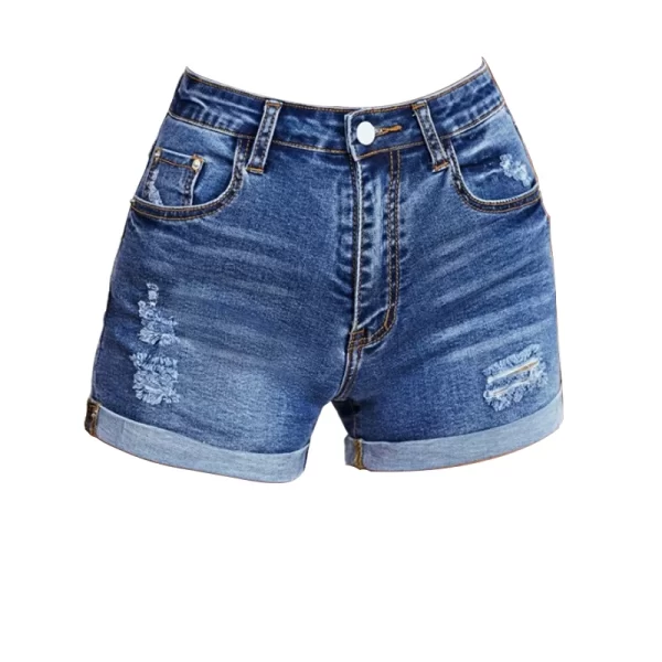 Women's Slim Fit Elastic Tight High-Waist Ripped Denim Shorts