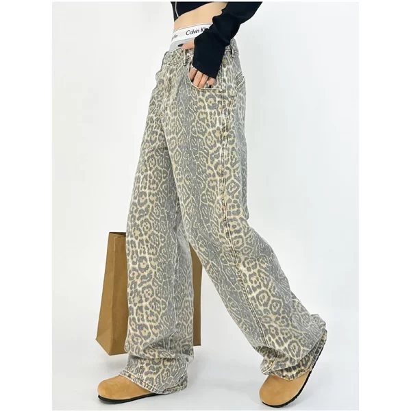 American Retro Casual Leopard Print Loose Wide Leg Pants