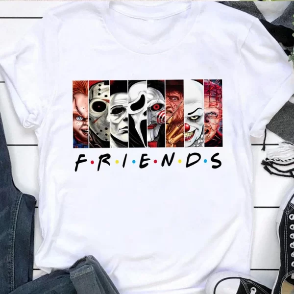 Printed Cartoon Friends T-Shirts Stephen King Horror Characters