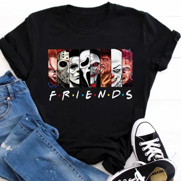 Printed Cartoon Friends T-Shirts Stephen King Horror Characters