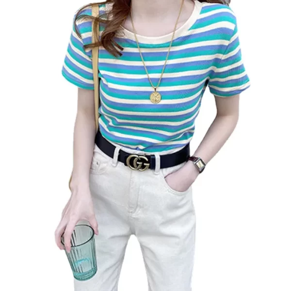 Striped Crewneck Short-Sleeve T-Shirt for Women