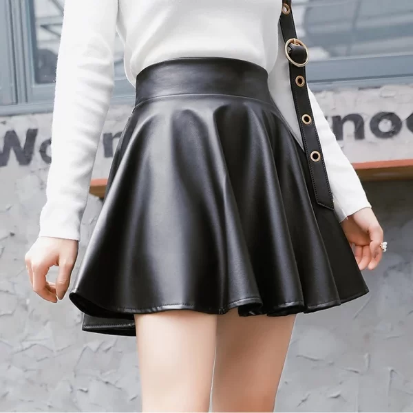 Women's High-Waist Elastic Faux Leather Mini Skirt