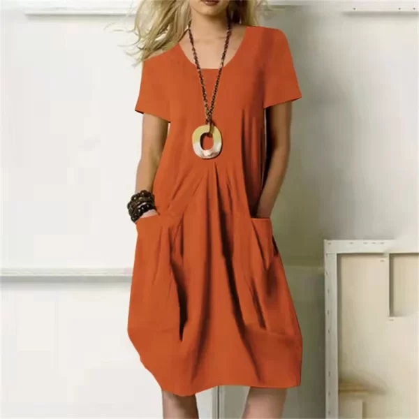 Women's Casual Plus Size Cotton Linen Knee Length Dress