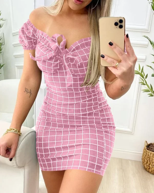 Sexy Summer Cross-Border Grid Print Mini Dress