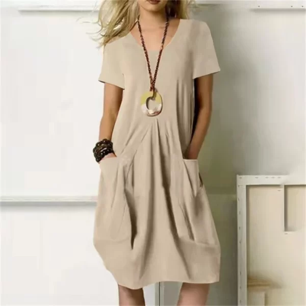 Women's Casual Plus Size Cotton Linen Knee Length Dress