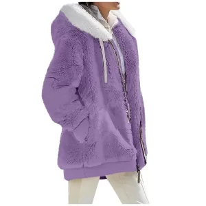 Women’s Casual Zipper Cashmere Fleece Hooded Jacket