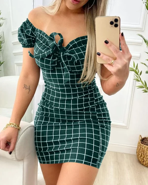 Sexy Summer Cross-Border Grid Print Mini Dress