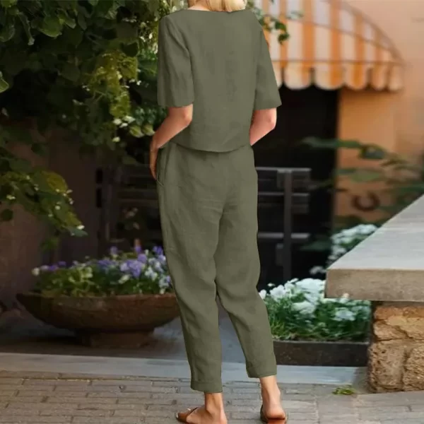 Round Neck Short Sleeve Top High-Waist Wide Leg Pants 2 Pce